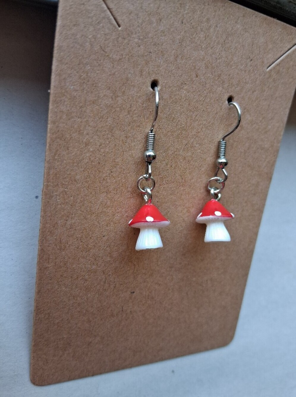 Hand Crafted Red and White Mushroom Dangle Earrings